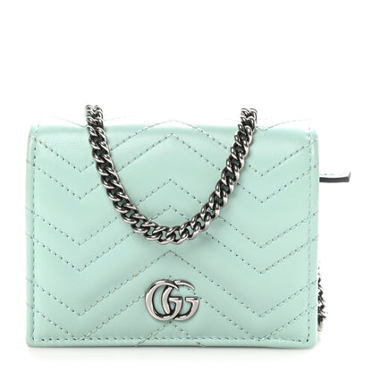 Gucci Calfskin Matelasse GG Marmont Mini Wallet On Chain Water Green 1 of 11