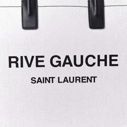Saint Laurent Linen Calfskin Rive Gauche North South Tote White Black 7 of 13