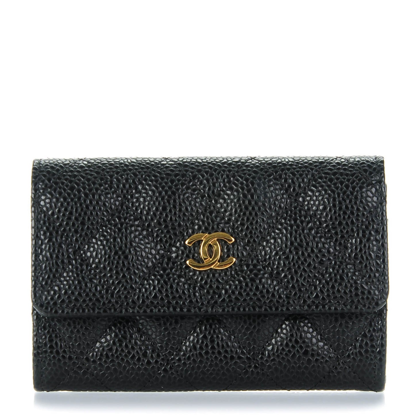 Caviar Quilted Flap Card Holder Black