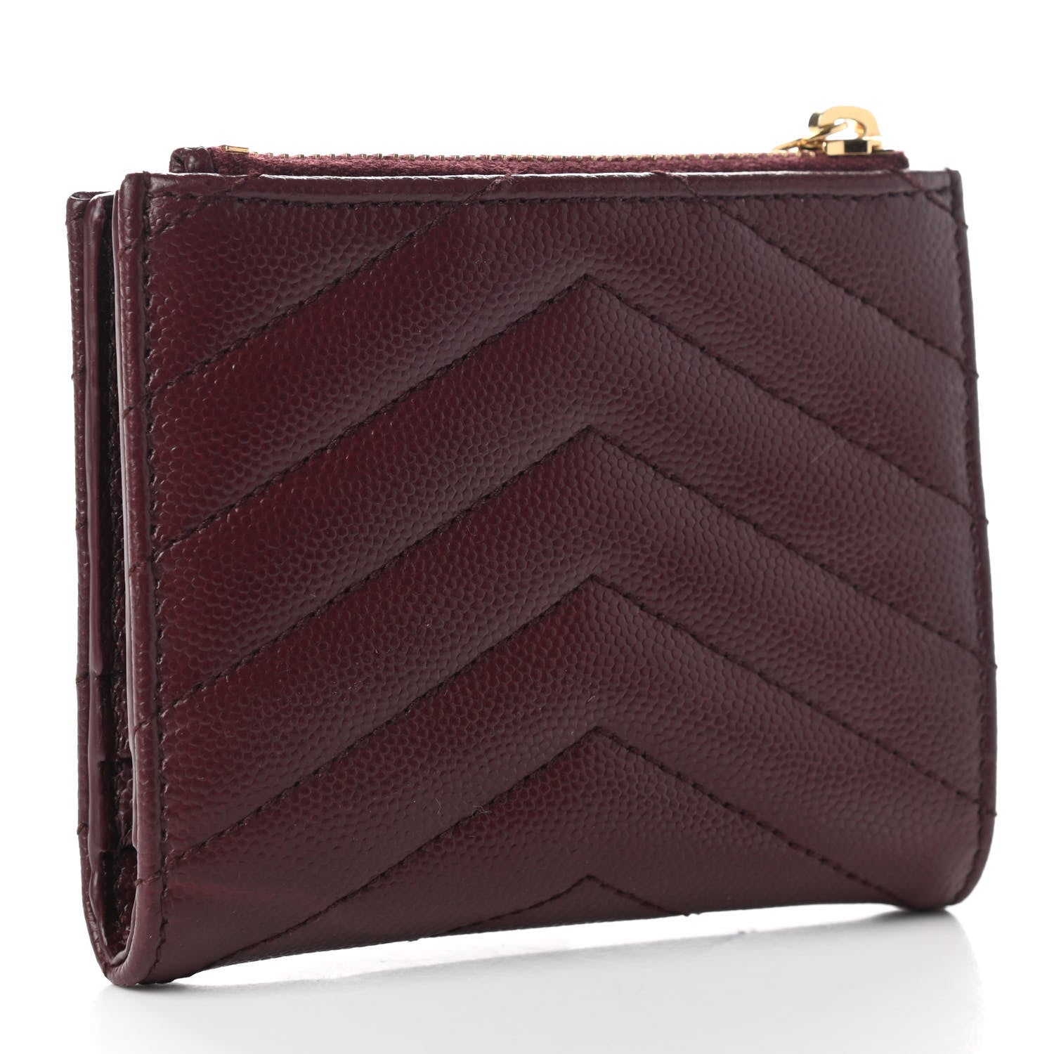 Saint Laurent Grain De Poudre Matelasse Chevron Monogram Zipped Card Case Rouge Legion 3 of 8