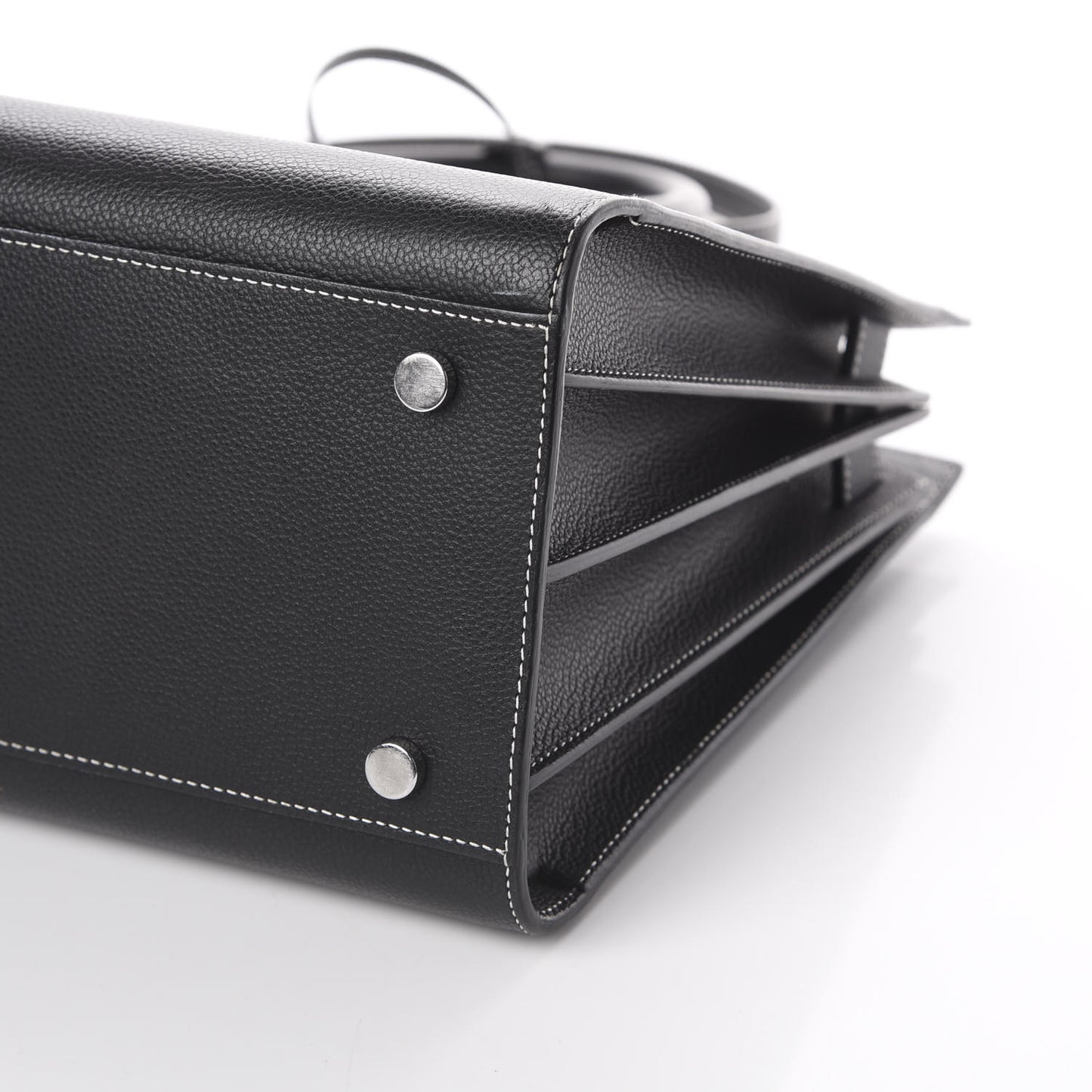 Grained Calfskin Topstitch Small Sac De Jour Black Porcelain