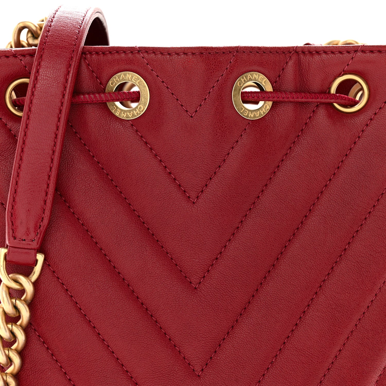 Chanel Sheepskin Chevron Quilted Small Drawstring Bag Dark Red 8 of 11