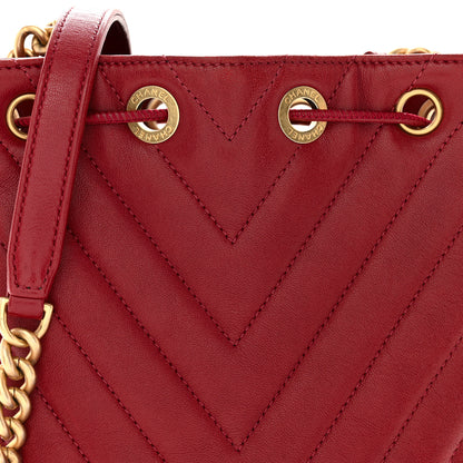 Chanel Sheepskin Chevron Quilted Small Drawstring Bag Dark Red 8 of 11