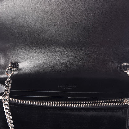 Saint Laurent Velvet Crystal Monogram Tassel Chain Wallet Black 8 of 10