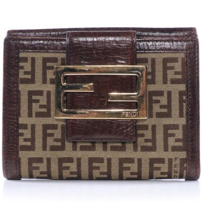 Fendi Zucchino Vitello Compact Wallet Mogano Panna Bruciato 1 of 7