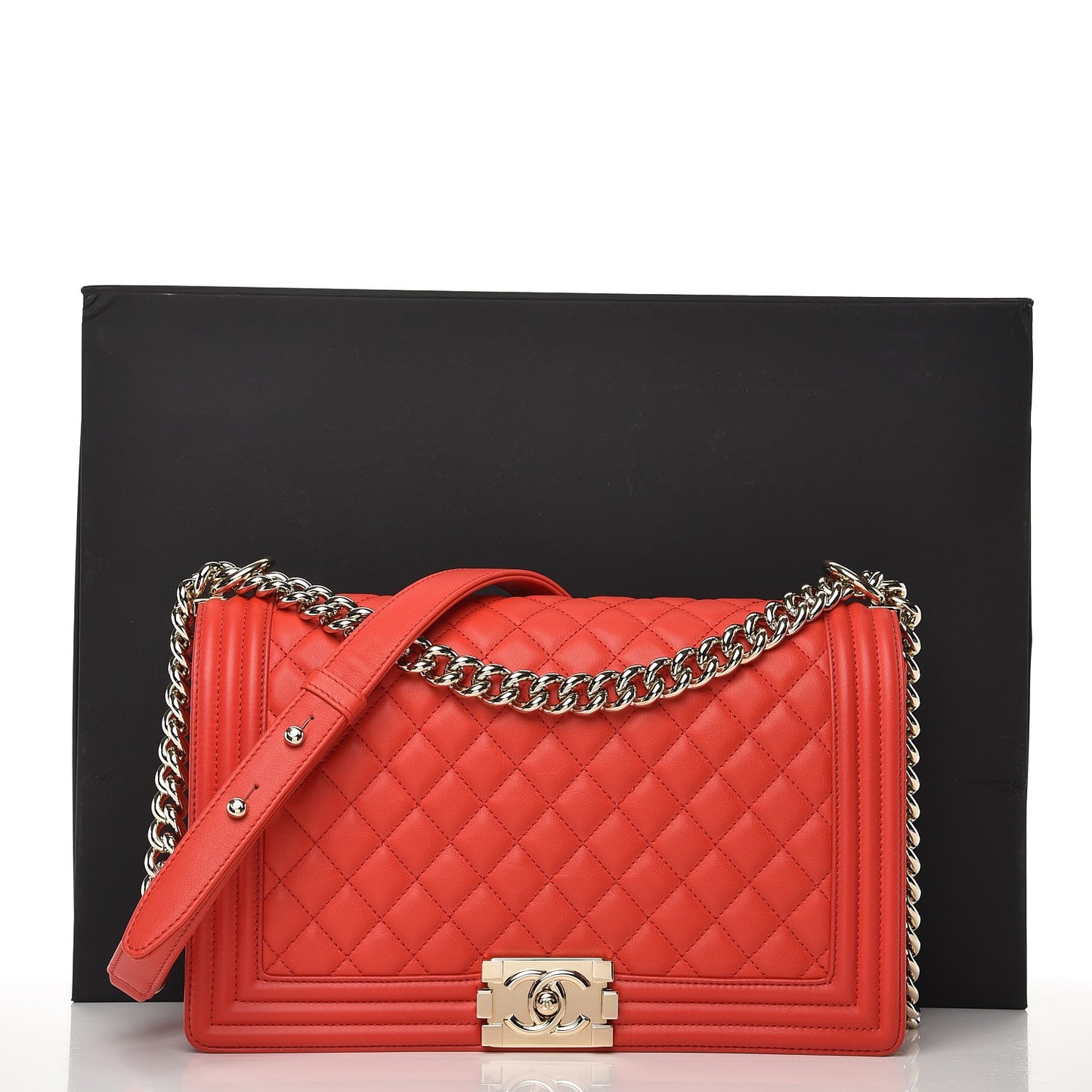 Calfskin Quilted New Medium Boy Flap Red
