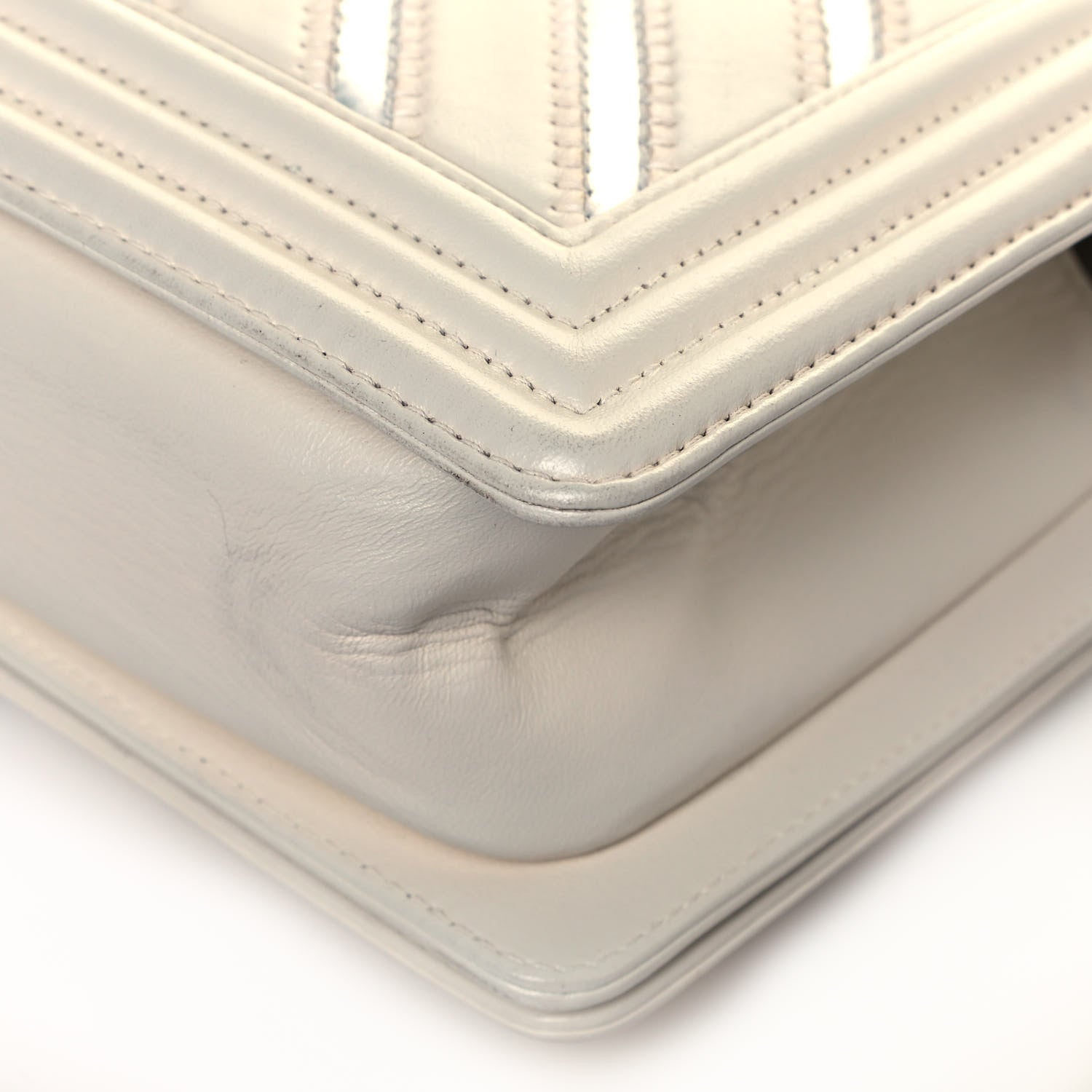 Chanel Lambskin Iridescent PVC Chevron Quilted Medium Boy Flap White Silver 12 of 15