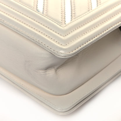 Chanel Lambskin Iridescent PVC Chevron Quilted Medium Boy Flap White Silver 12 of 15