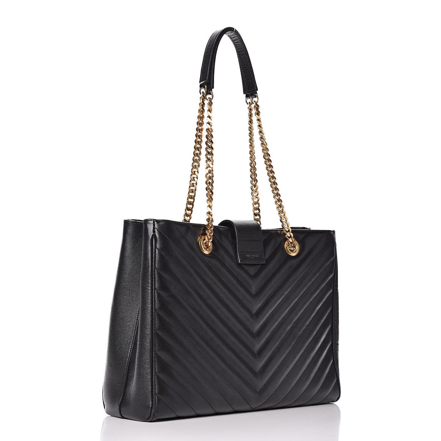 Grain De Poudre Matelasse Chevron Monogram Shopping Bag Black