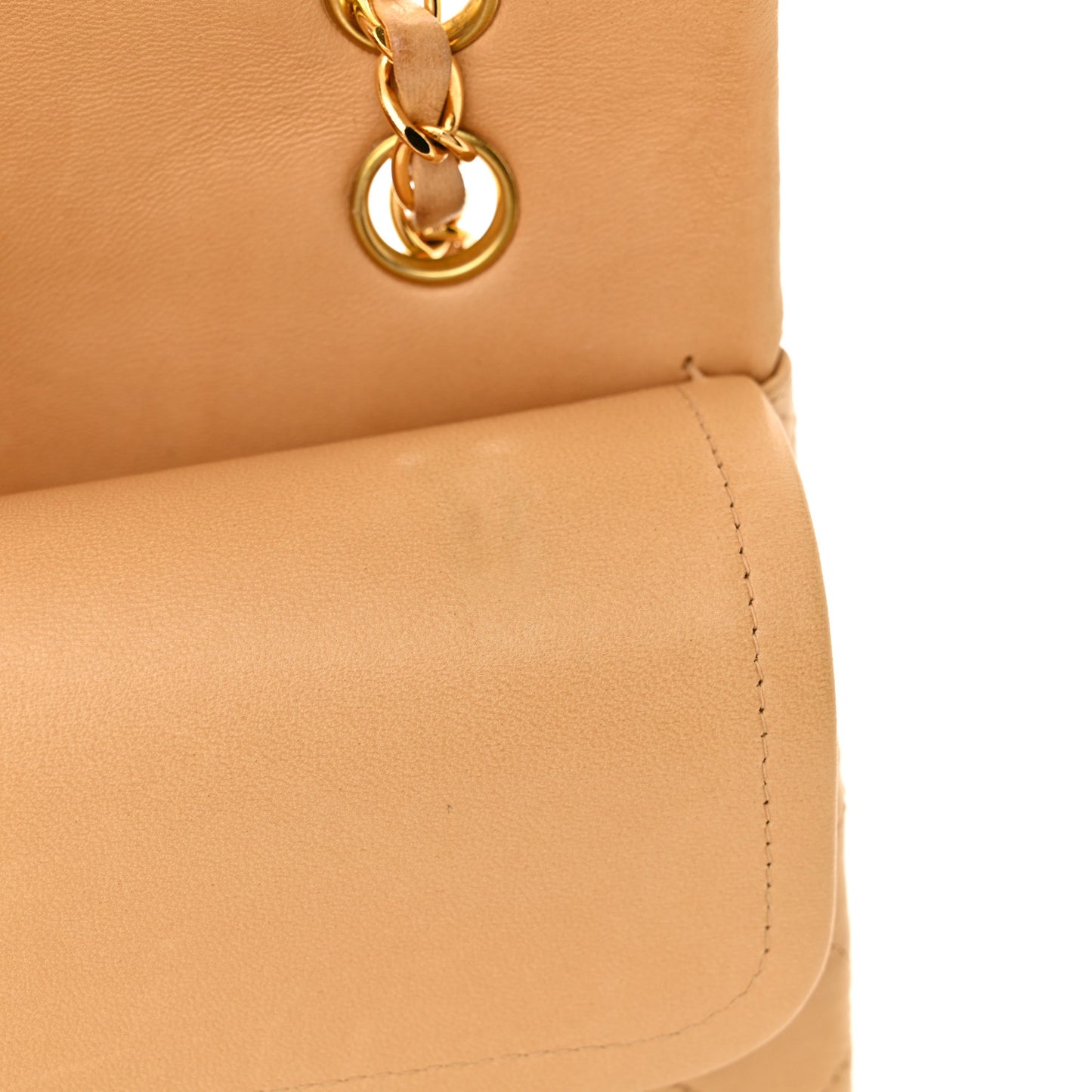 Lambskin Quilted Medium Double Flap Beige