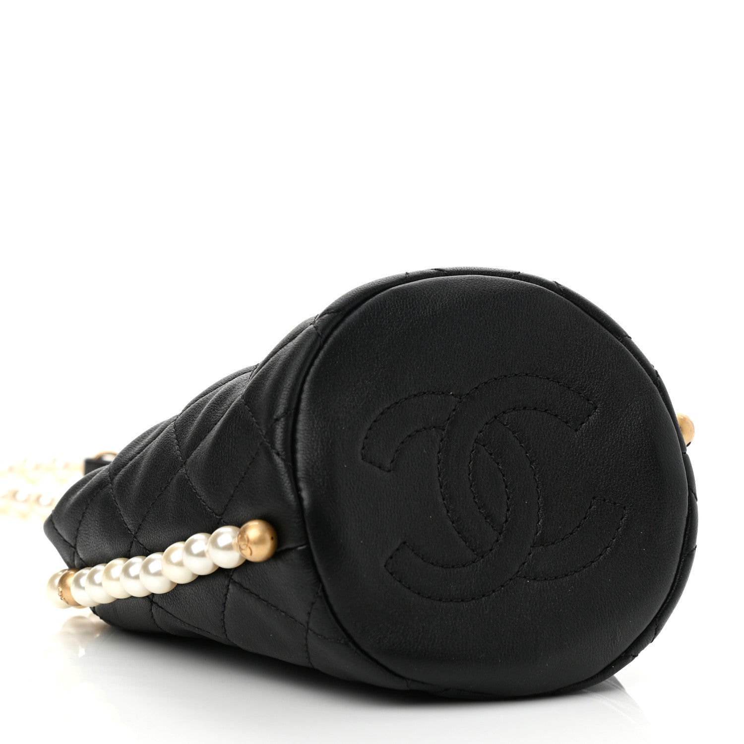 Chanel Calfskin Quilted Pearl Mini About Pearls Drawstring Bucket Bag Black 4 of 9