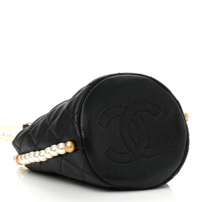 Chanel Calfskin Quilted Pearl Mini About Pearls Drawstring Bucket Bag Black 4 of 9