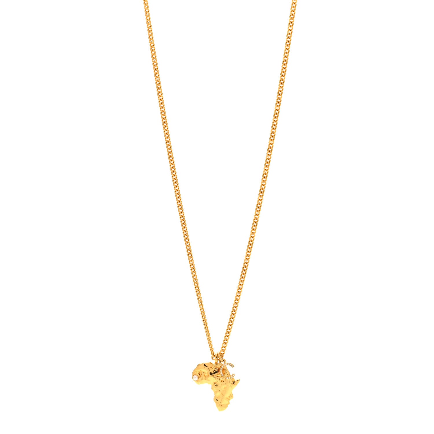Chanel Crystal Pearl CC Africa Pendant Necklace Gold White 1 of 6