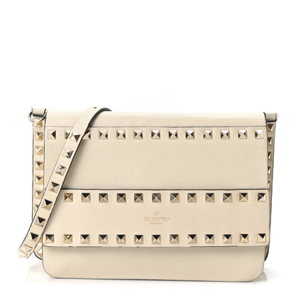 Valentino Garavani Grained Calfskin Small Rockstud Flap Crossbody Bag Light Ivory 1 of 8