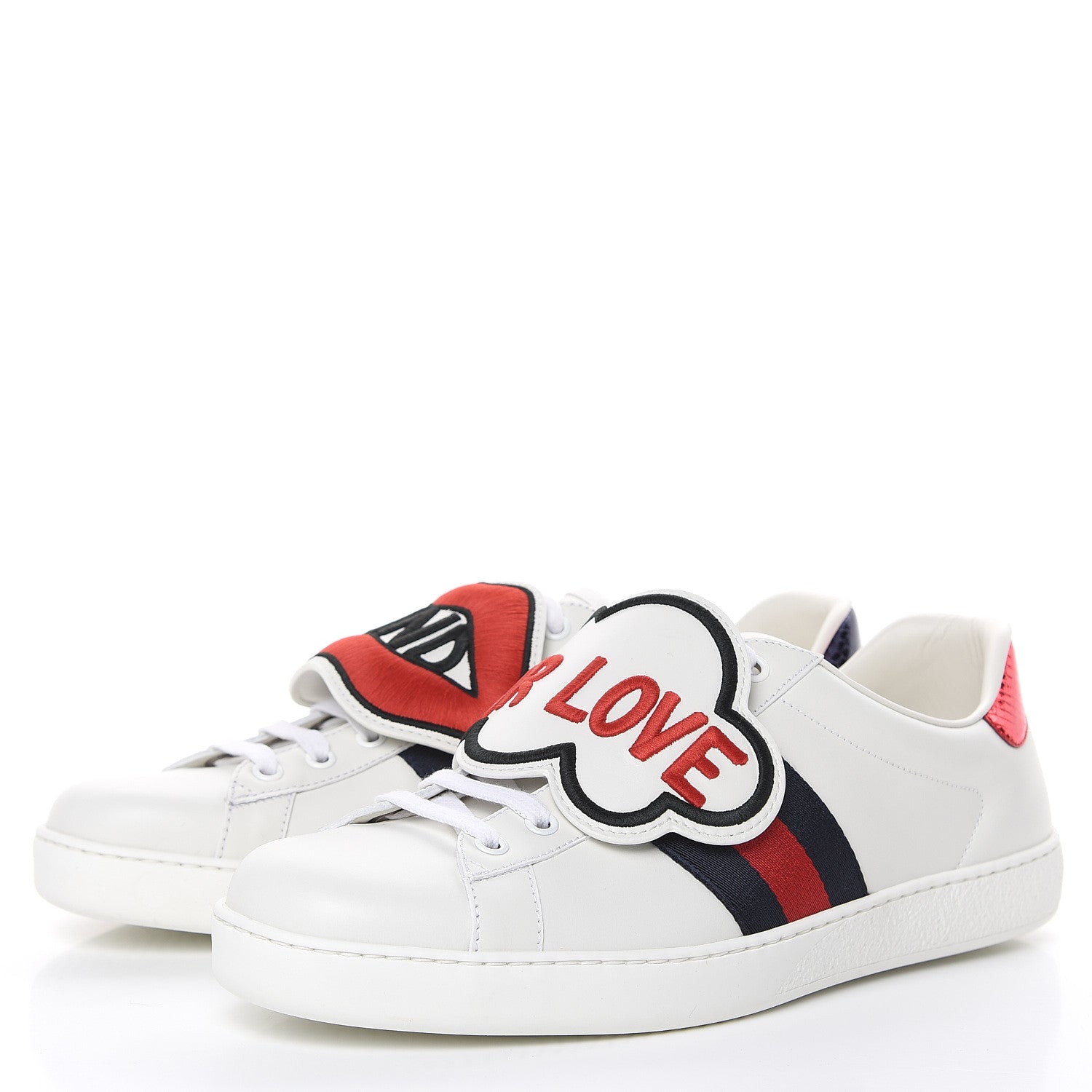 Gucci Calfskin Ayers Web Blind for Love Embroidered Mens Ace Sneakers 9 White 3 of 10