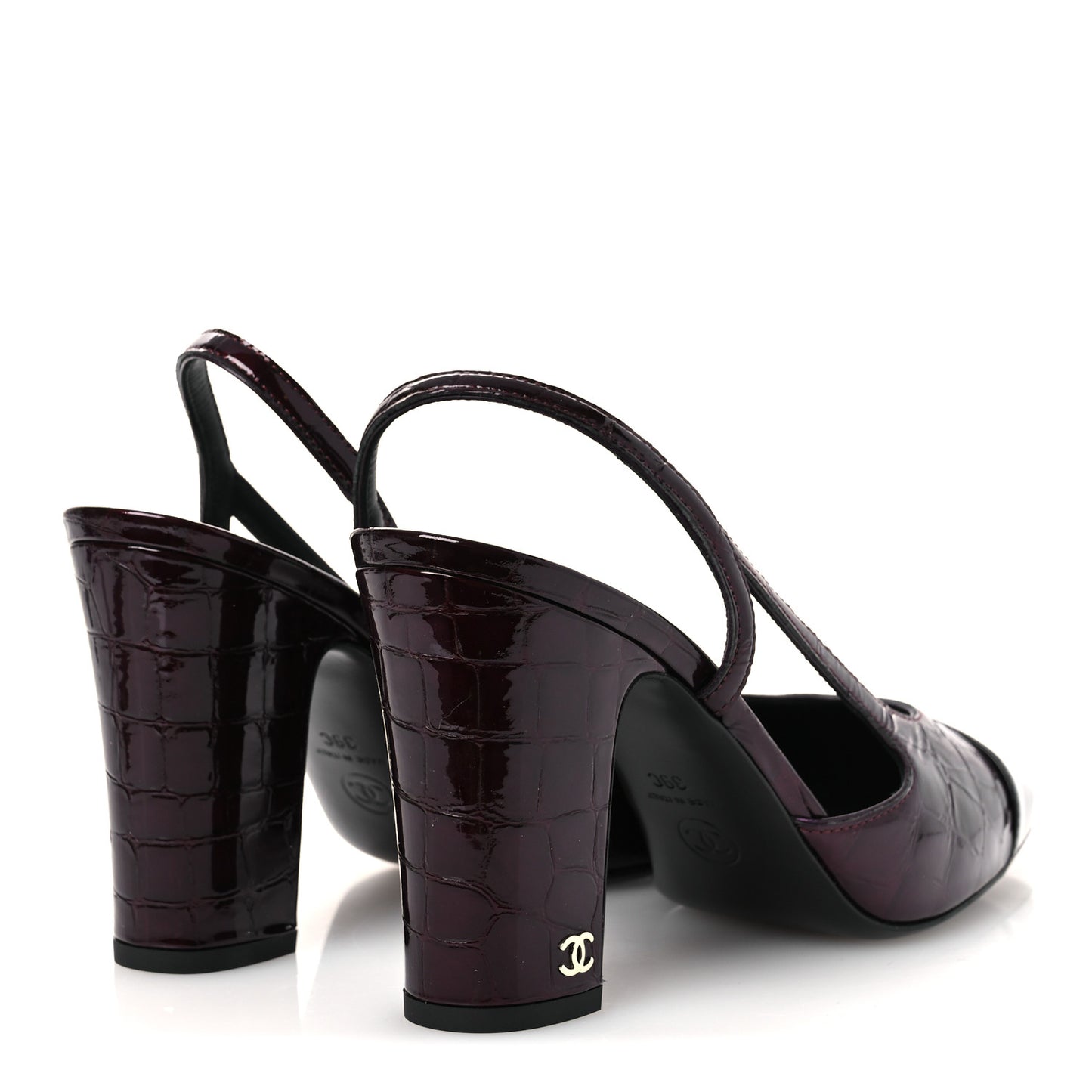Patent Calfskin Crocodile Embossed Cap Toe CC Slingback 39 Dark Burgundy Black