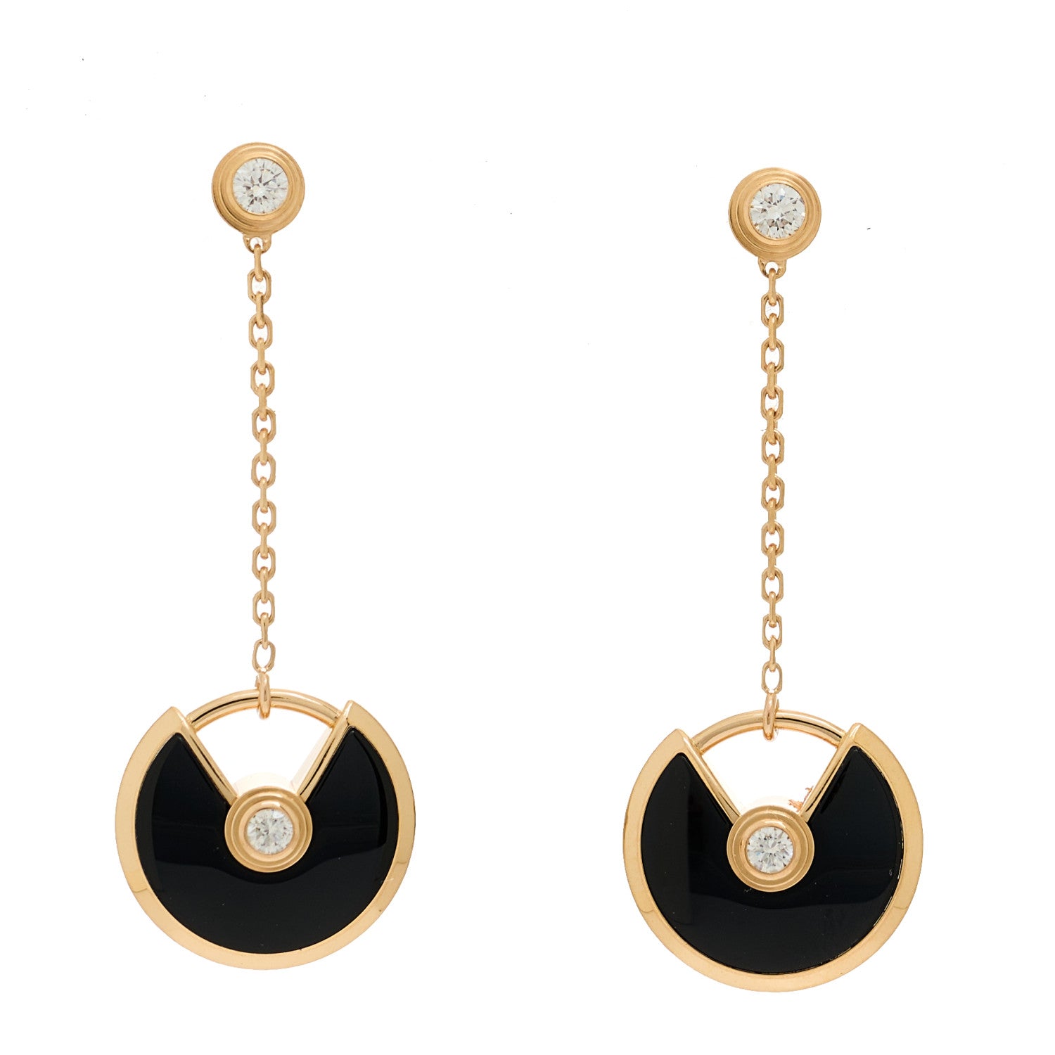 Cartier 18K Pink Gold Diamond Black Onyx Amulette de Cartier Drop Earrings 1 of 4