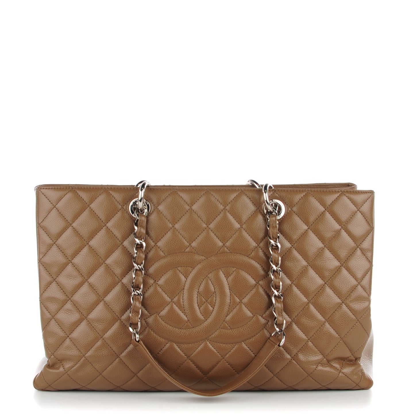 Caviar Quilted XL Grand Shopping Tote GST Dark Beige