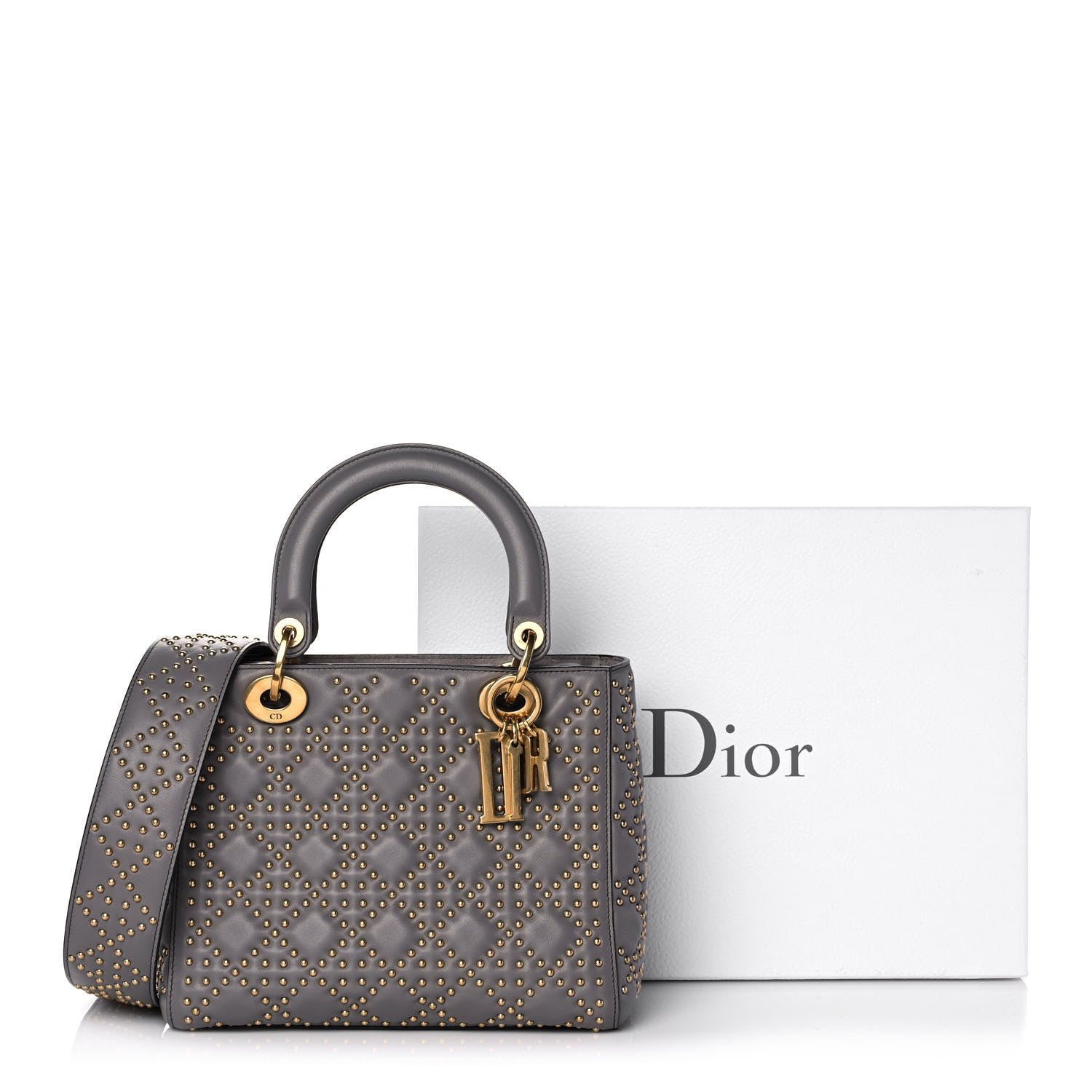 Christian Dior Calfskin Cannage Studded Medium Supple Lady Dior Grey 12 of 12