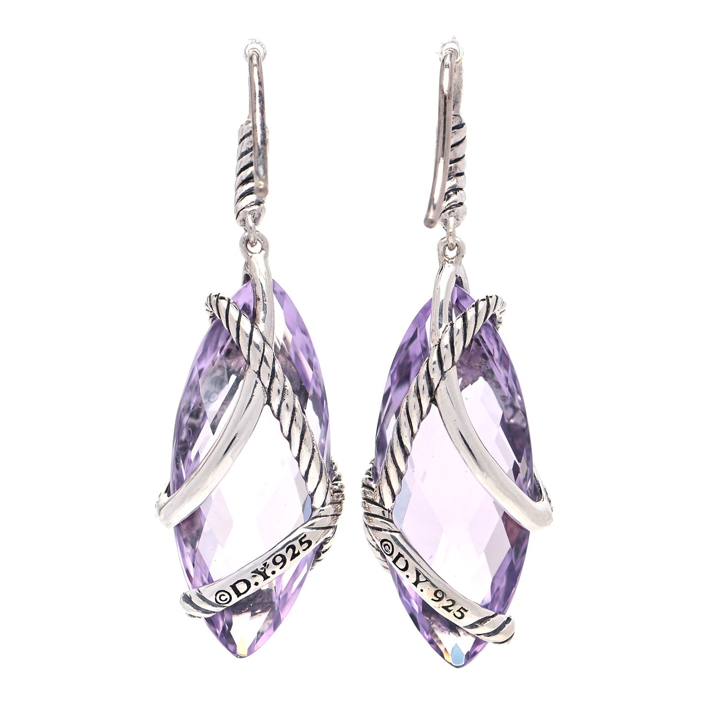 Sterling Silver Diamond Amethyst Cable Wrap Drop Earrings