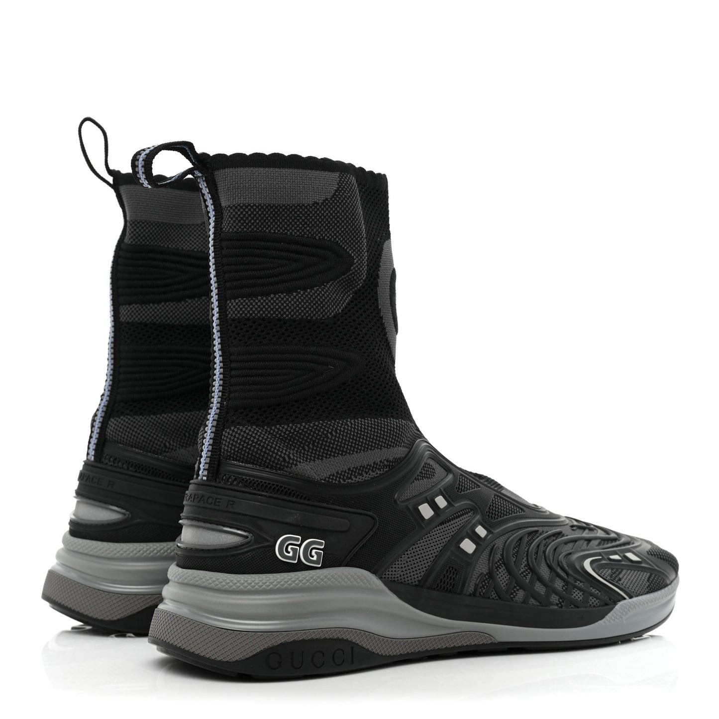 Rubber Technical Fabric Mens Ultrapace R Mid Top Sock Sneakers 8 Black Grey Silver Loess
