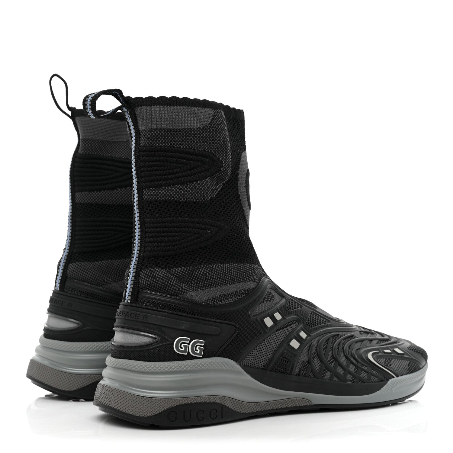 Gucci Rubber Technical Fabric Mens Ultrapace R Mid Top Sock Sneakers 8 Black Grey Silver Loess 4 of 8