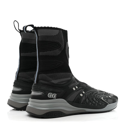 Gucci Rubber Technical Fabric Mens Ultrapace R Mid Top Sock Sneakers 8 Black Grey Silver Loess 4 of 8