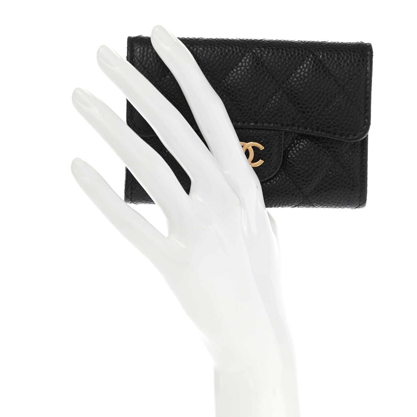 Caviar Quilted Flap Card Holder Wallet Black