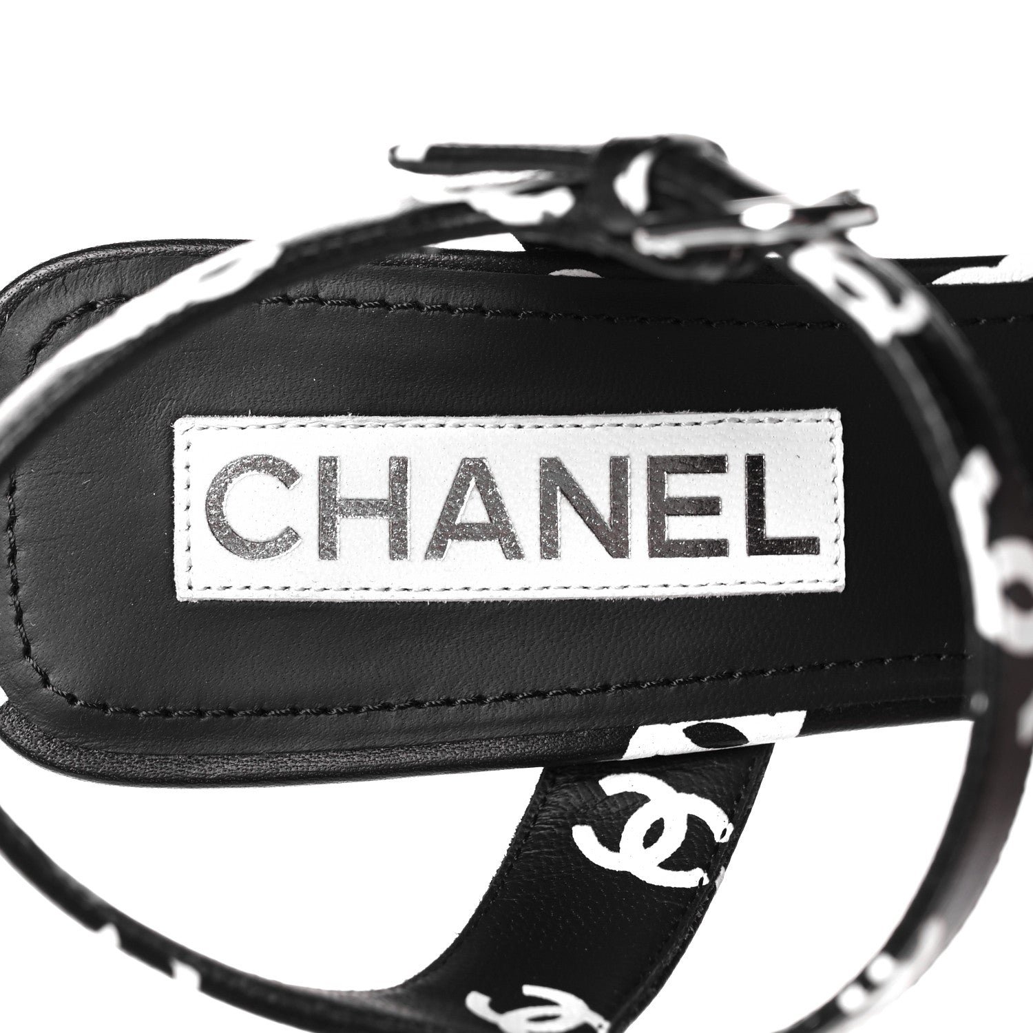 Chanel Printed Lambskin Coco Beach Platform Sandals 39 Black White 7 of 9