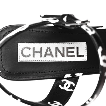 Chanel Printed Lambskin Coco Beach Platform Sandals 39 Black White 7 of 9