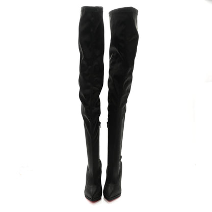 Christian Louboutin Crepe Satin Stretch Montana 120 Over The Knee Boots 38 Black 2 of 10