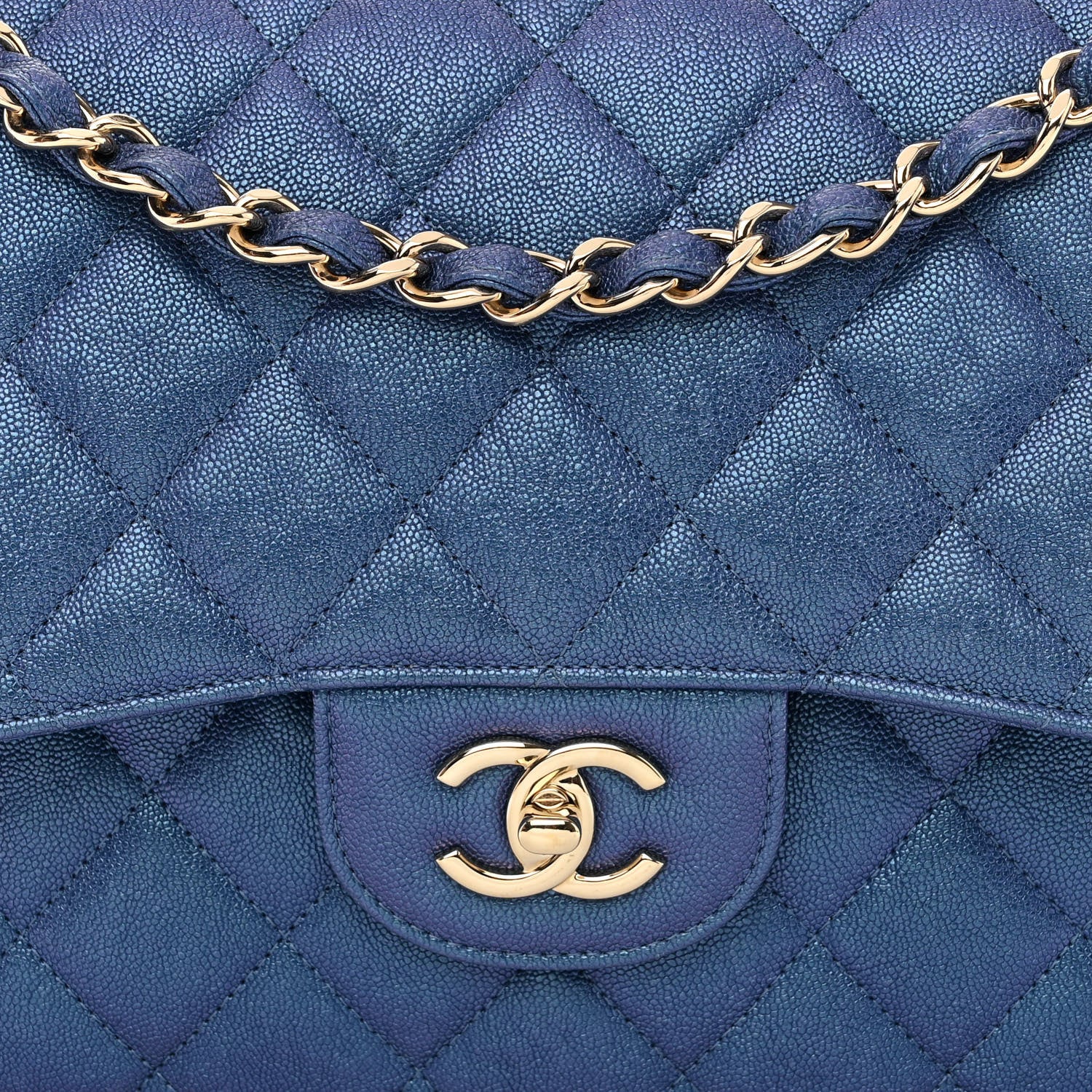 Chanel Iridescent Caviar Quilted Jumbo Double Flap Dark Blue 8 of 11