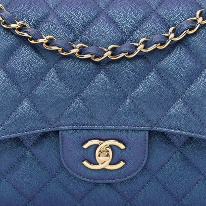 Chanel Iridescent Caviar Quilted Jumbo Double Flap Dark Blue 8 of 11