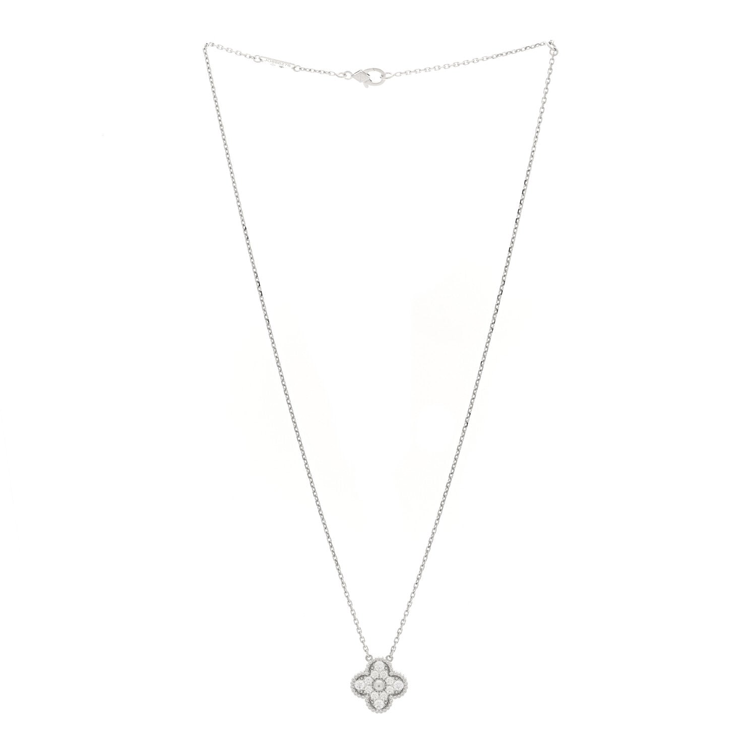 Van Cleef & Arpels 18K White Gold Diamond Vintage Alhambra Pendant Necklace 3 of 5
