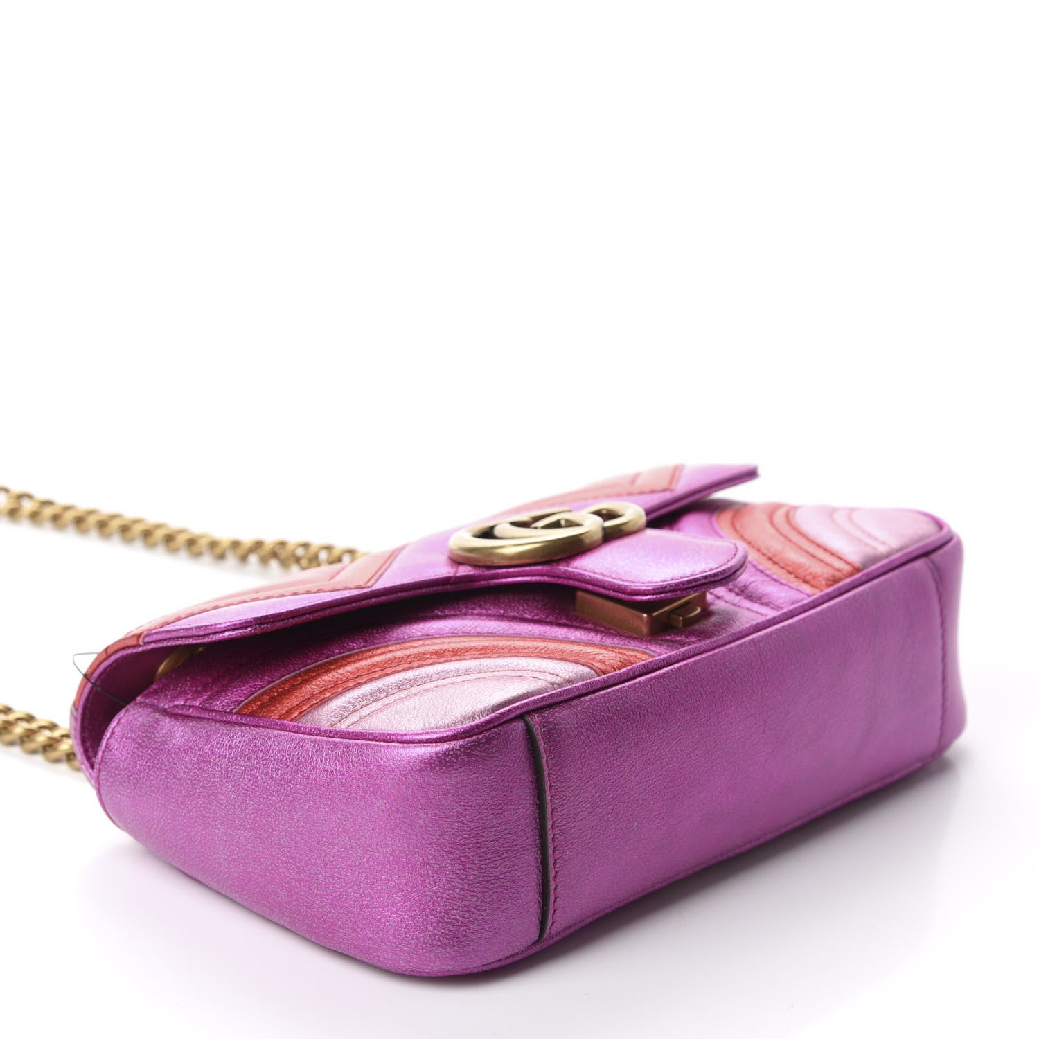 Gucci Metallic Calfskin Matelasse Mini GG Marmont Shoulder Bag Fuchsia 4 of 10