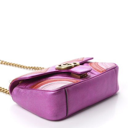Gucci Metallic Calfskin Matelasse Mini GG Marmont Shoulder Bag Fuchsia 4 of 10
