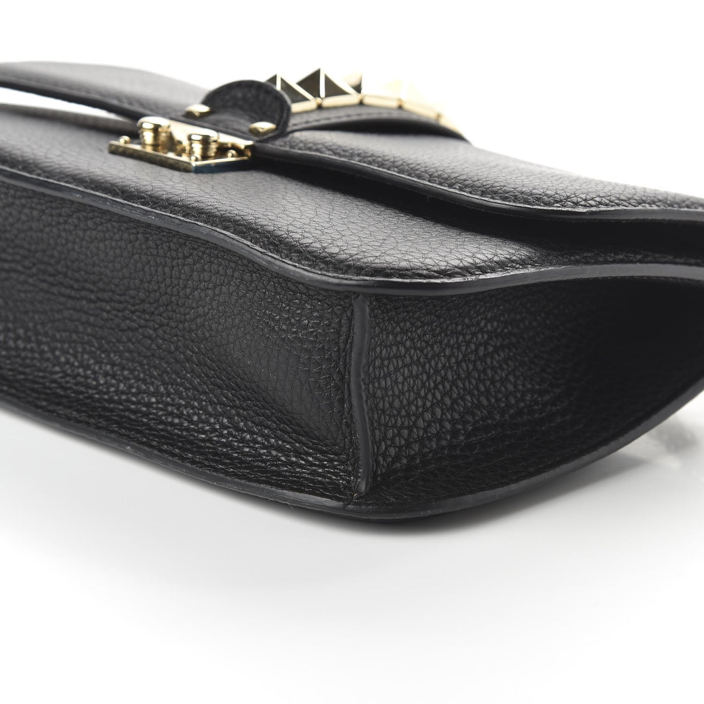 Pebbled Calfskin Medium Glam Lock Rockstud Flap Black