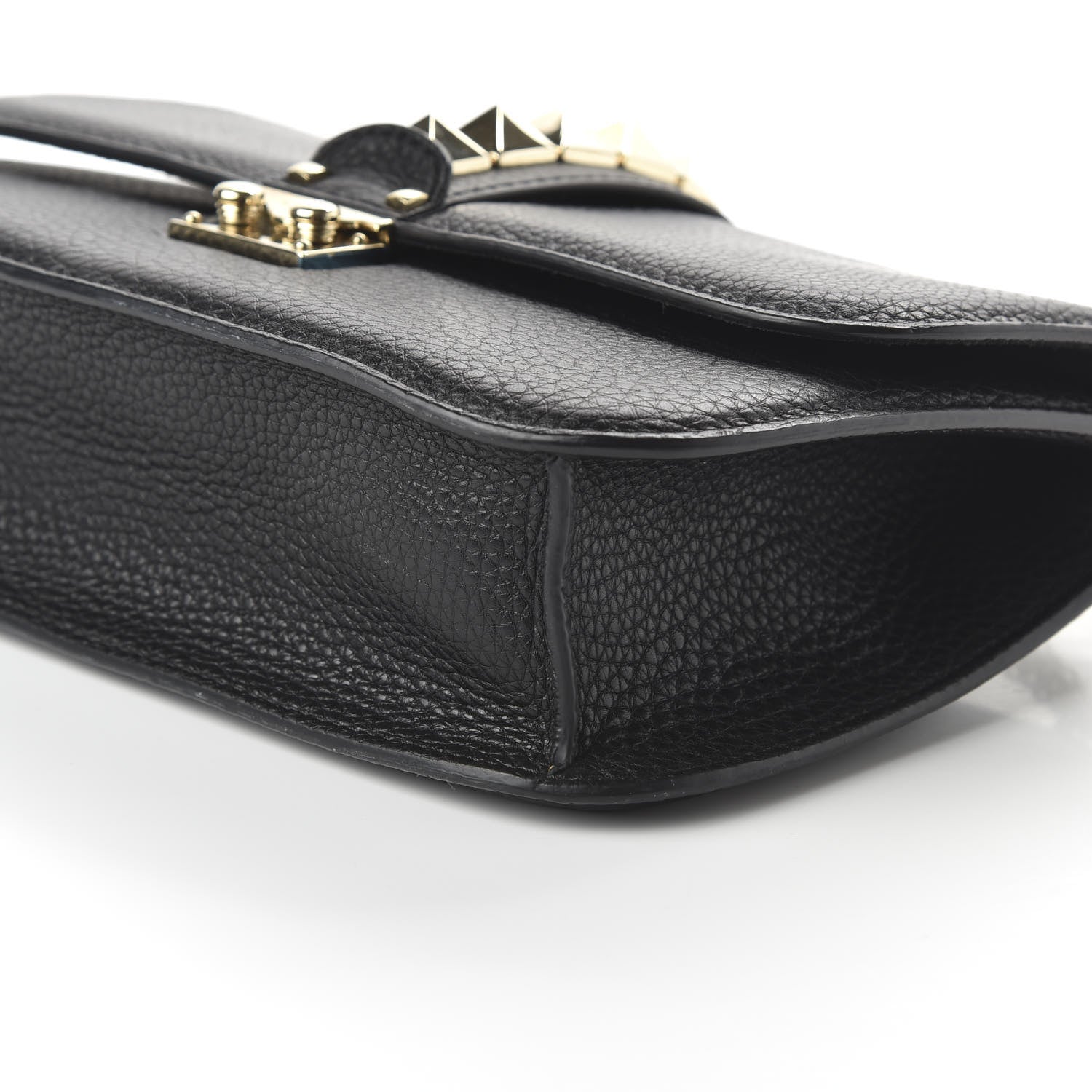 Valentino Garavani Pebbled Calfskin Medium Glam Lock Rockstud Flap Black 7 of 9
