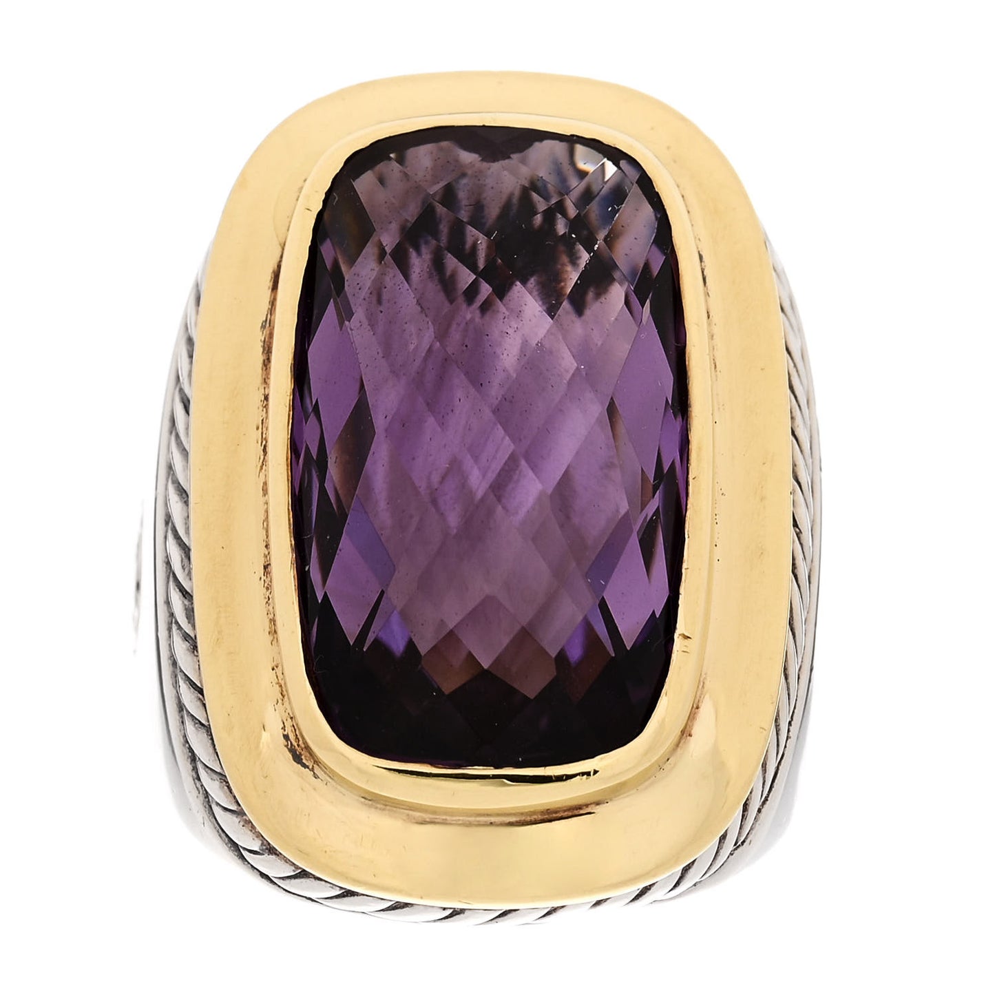 Sterling Silver 18K Yellow Gold Amethyst Elongated Albion Ring 57 8