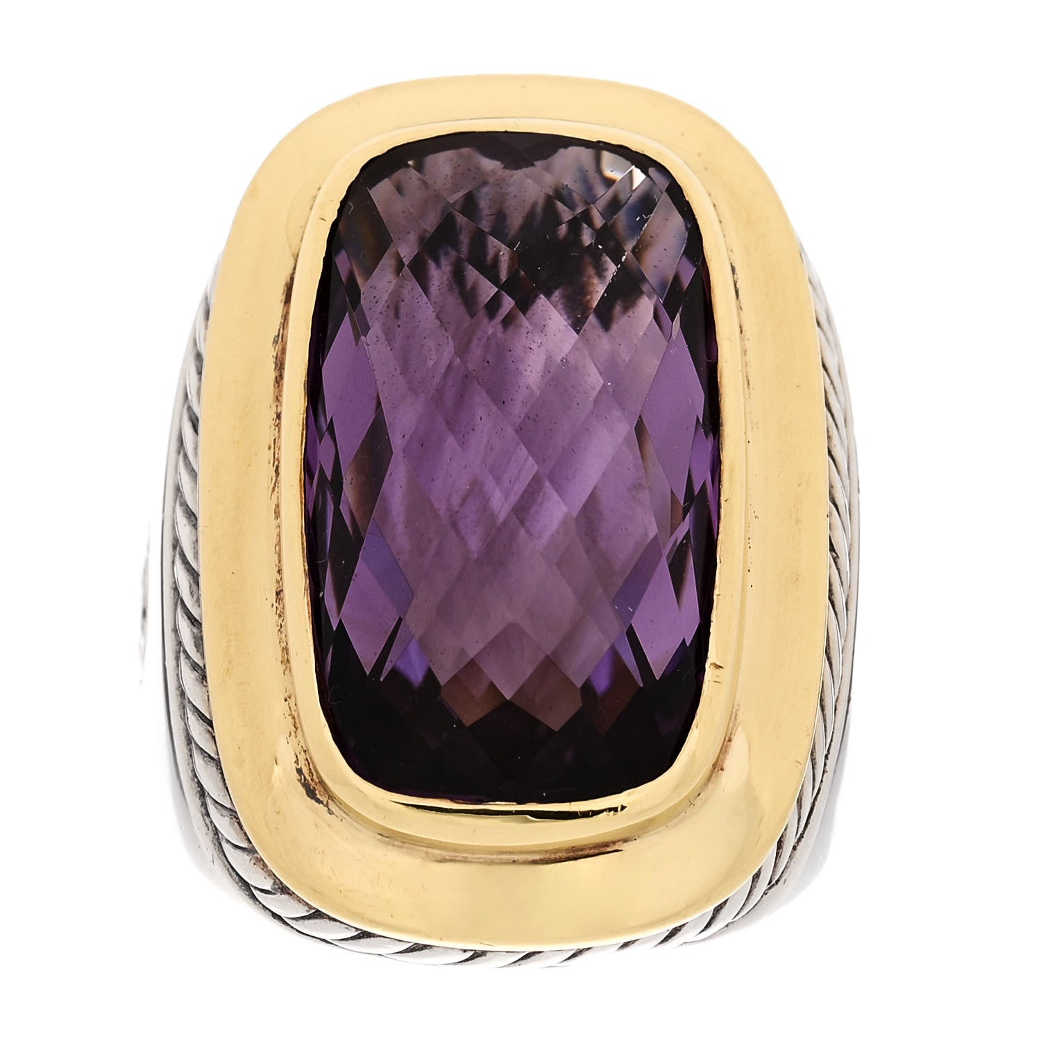 David Yurman Sterling Silver 18K Yellow Gold Amethyst Elongated Albion Ring 57 8 1 of 7