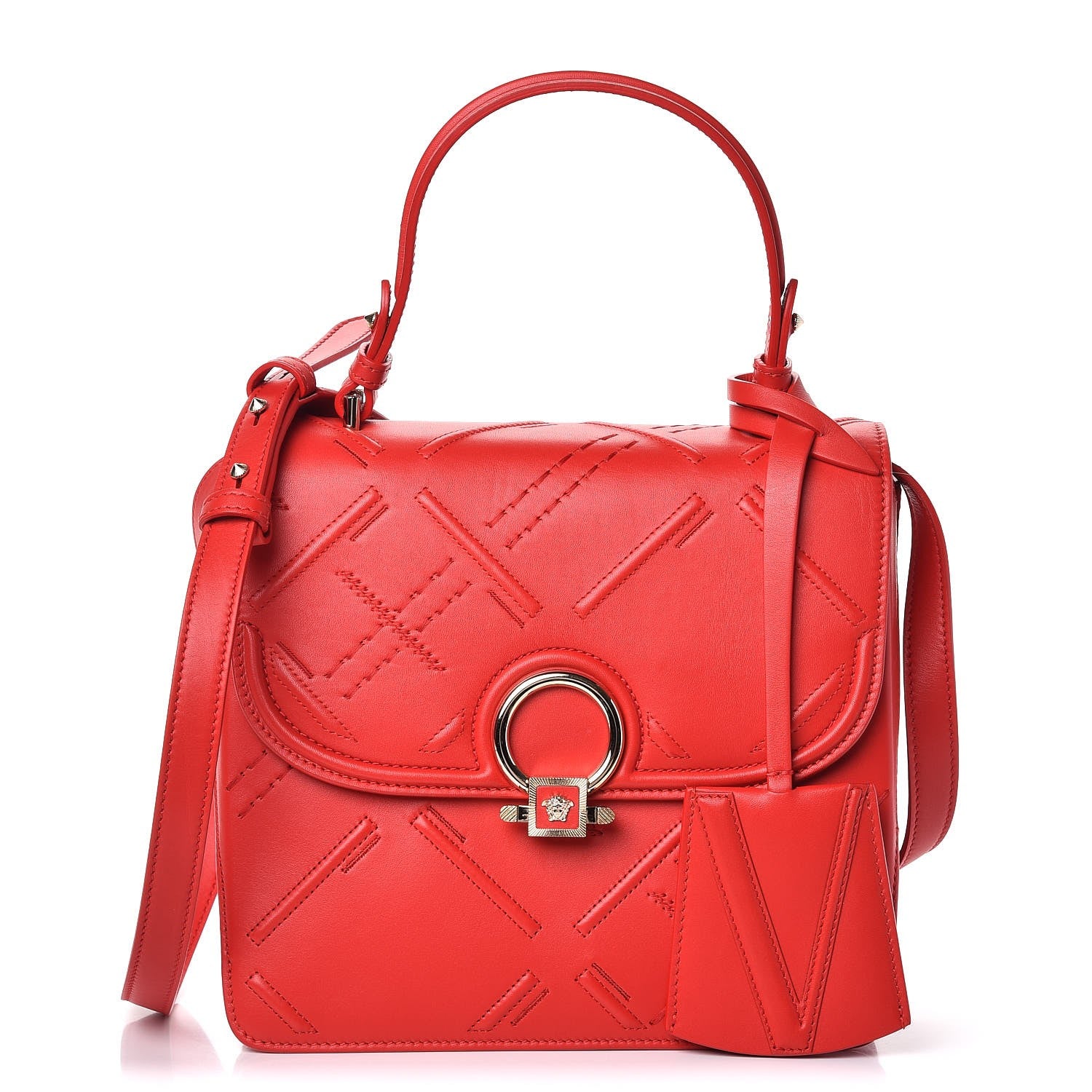 Versace Calfskin Embroidered Medium DV One Red 1 of 7