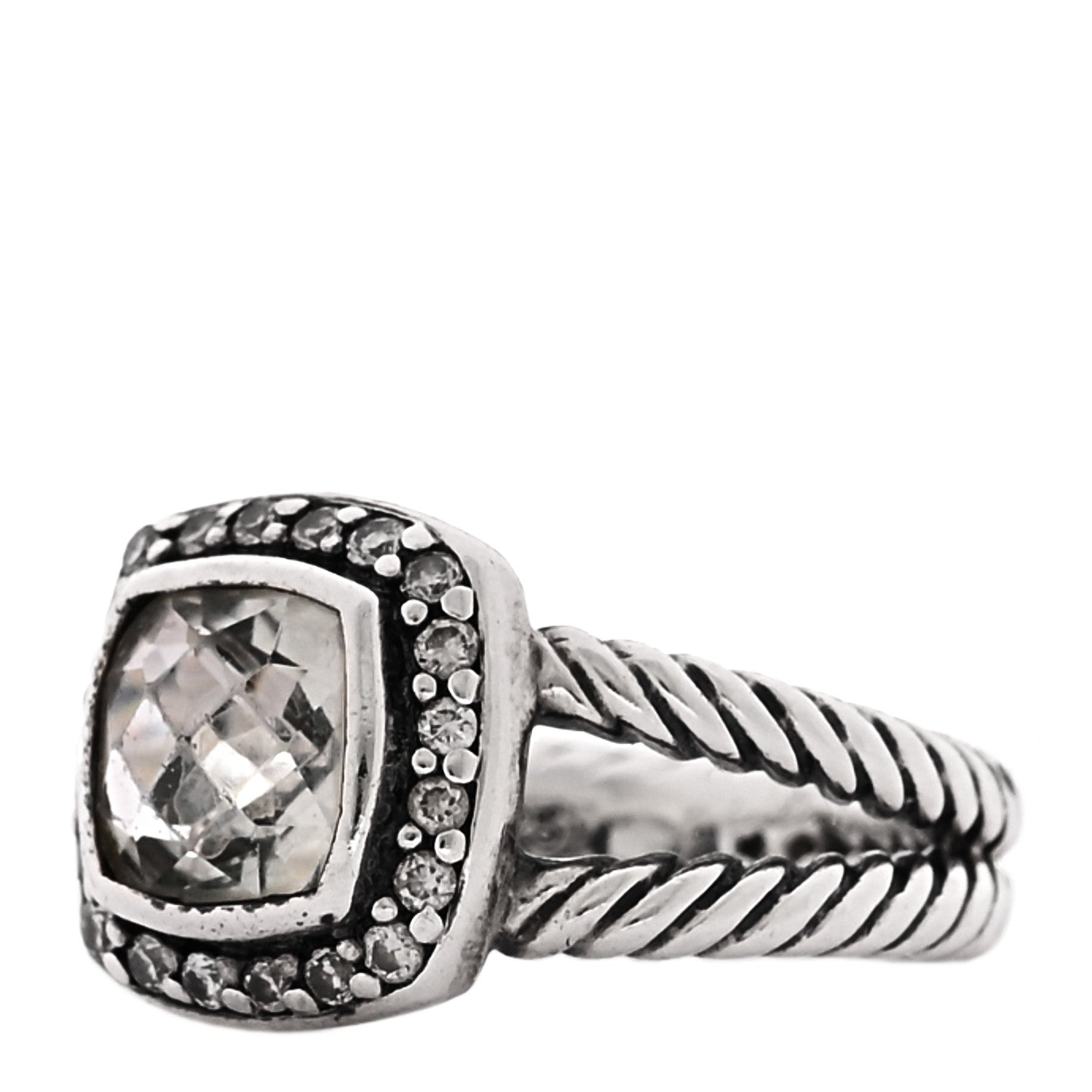 David Yurman Sterling Silver Diamond Prasiolite 7mm Petite Albion Ring 48 4.5 3 of 5