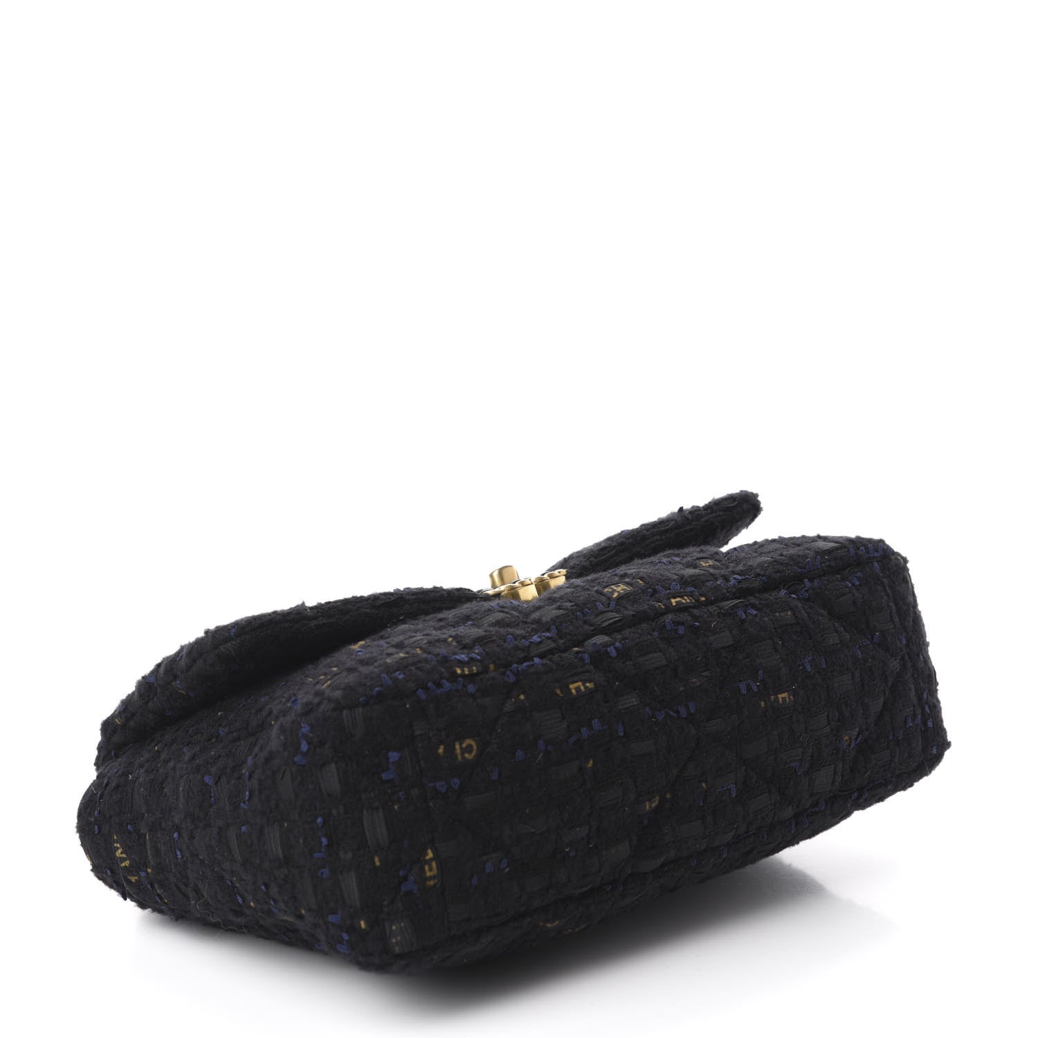 Chanel Tweed Quilted Large 19 Flap Black Navy Gold 4 of 11