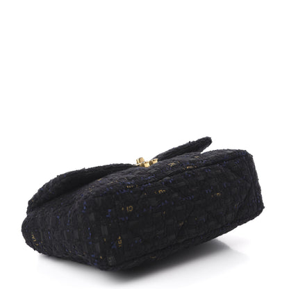 Chanel Tweed Quilted Large 19 Flap Black Navy Gold 4 of 11