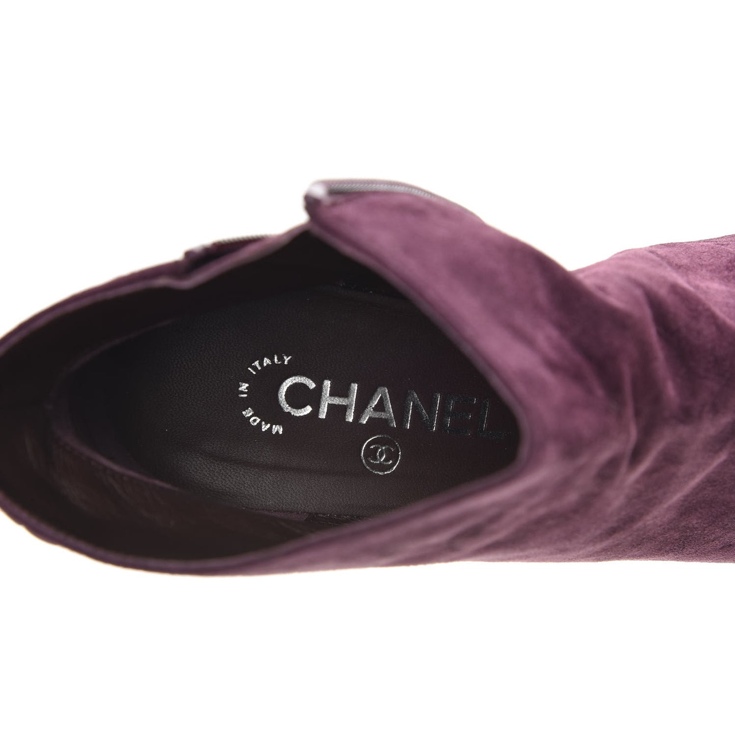 Suede Calfskin Patent Quilted CC Peep Toe Short Boots 40 Purple
