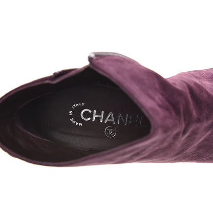 Chanel Suede Calfskin Patent Quilted CC Peep Toe Short Boots 40 Purple 7 of 9
