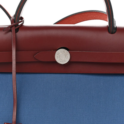 Hermes Vache Hunter Toile Militaire Herbag Zip 31 PM Bleu Agate Rouge H 8 of 12
