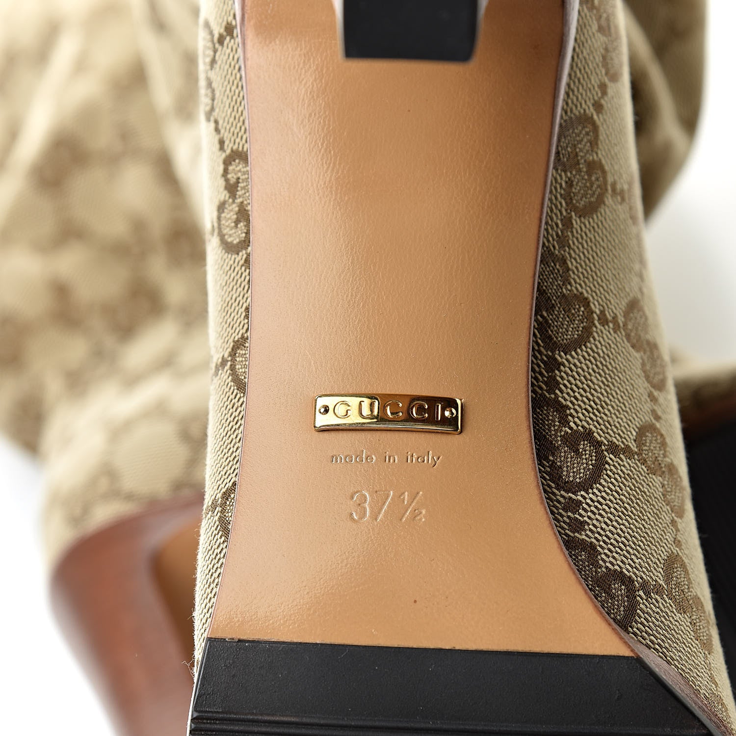 Gucci Monogram Malaga Kid Lisa Mid Heel Boots 37.5 Beige Ebony 6 of 6