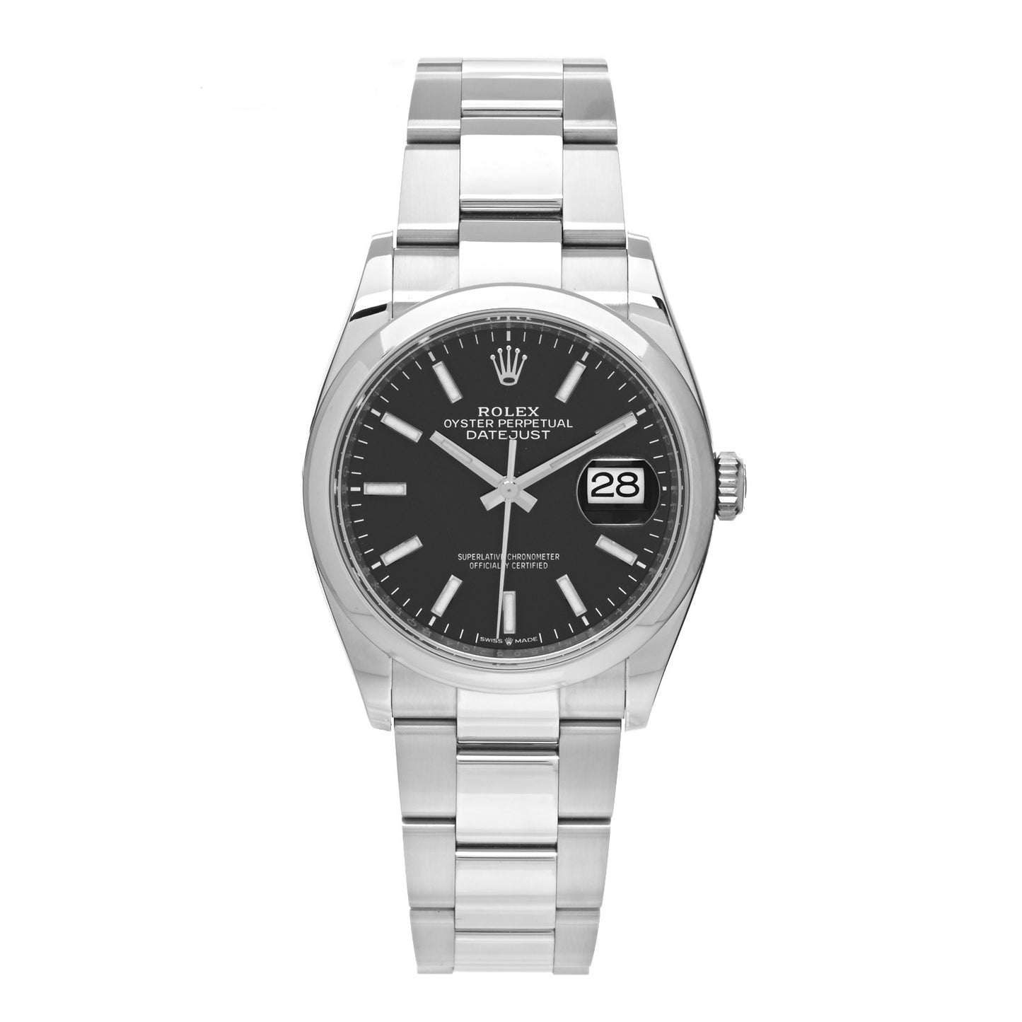 Stainless Steel 36mm Oyster Perpetual Datejust Watch Bright Black 126200