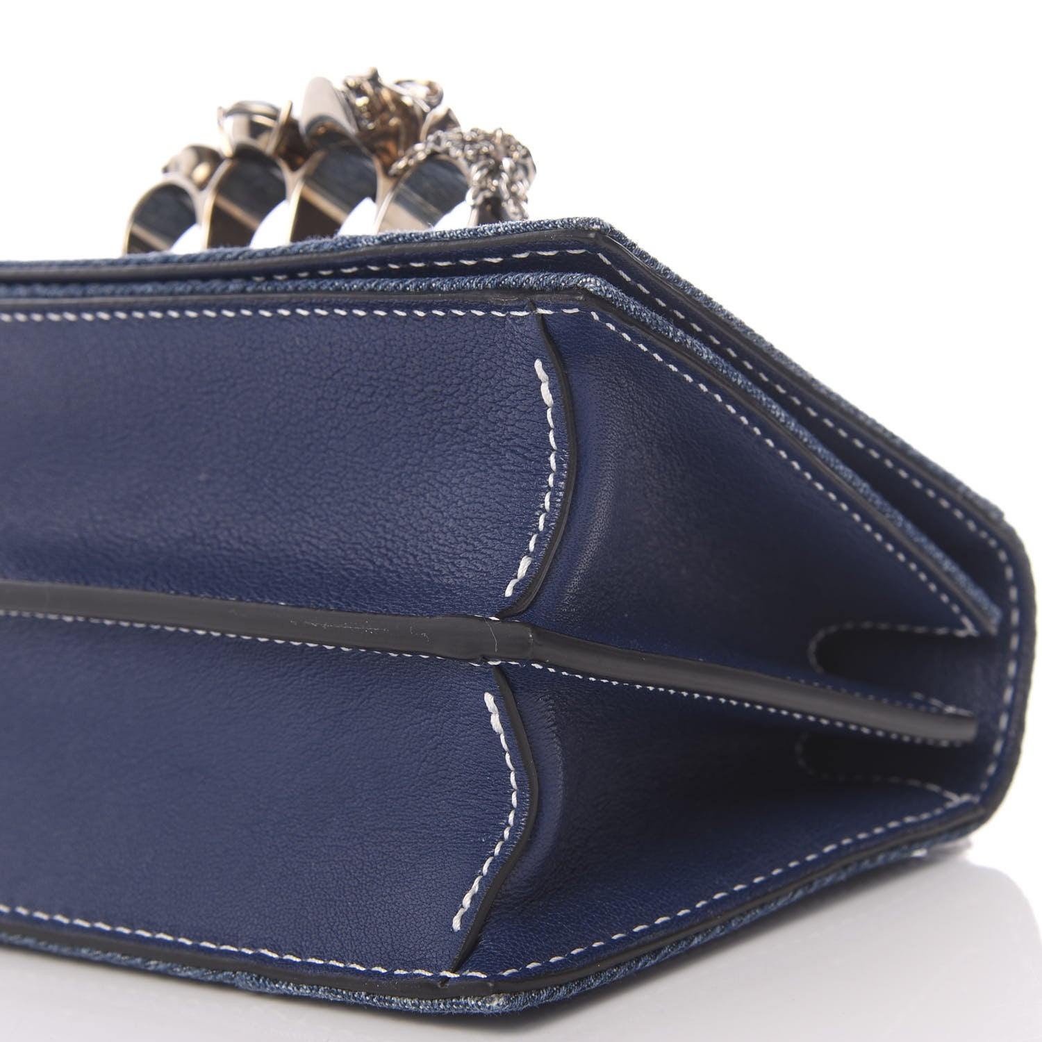 Alexander McQueen Denim Small Jeweled Knuckle Satchel Indigo Pacific 7 of 9